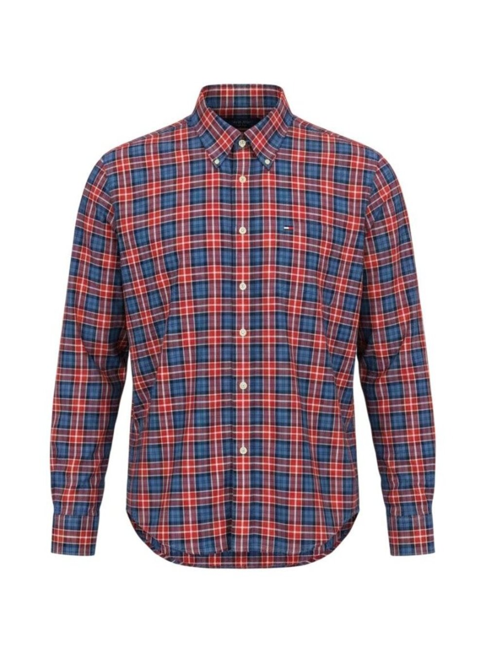 Tommy Hilfiger Mens Red & Blue Plaid Long Sleeve Button-Down Shirt L